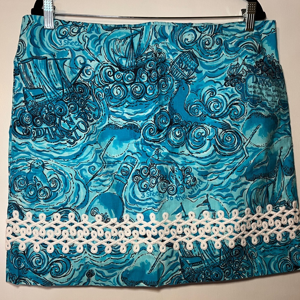 EUC Lilly Pulitzer Dark N Stormy Originals Skirt Size 14 RARE Gosling’s Rum